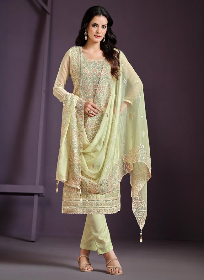 Chiffon Custard Yellow Festival Wear Embroidery Work Straight Suit